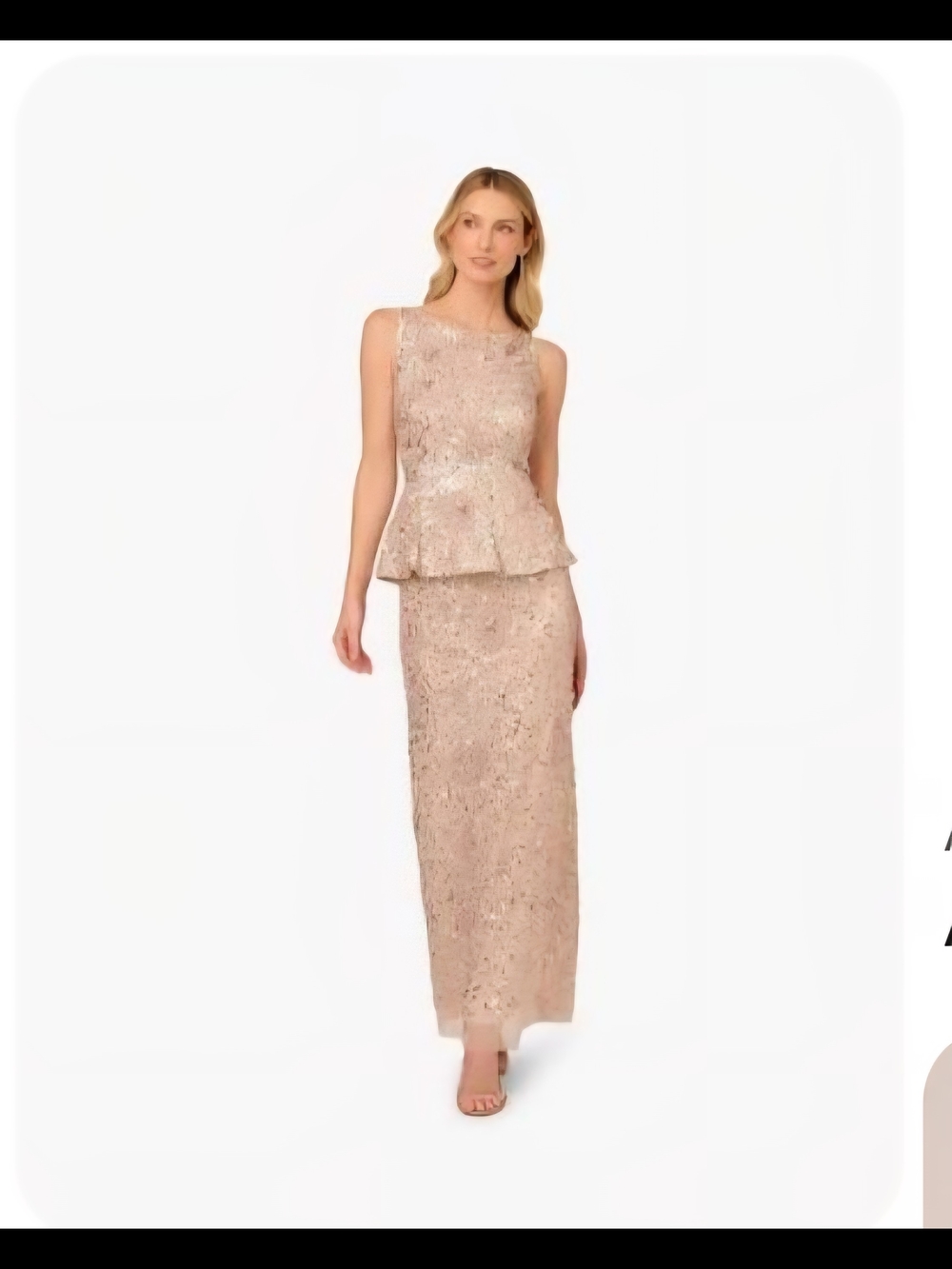 Adrianna Papell Blush Pink Glass Bead And Sequins Peplum Maxi Dress